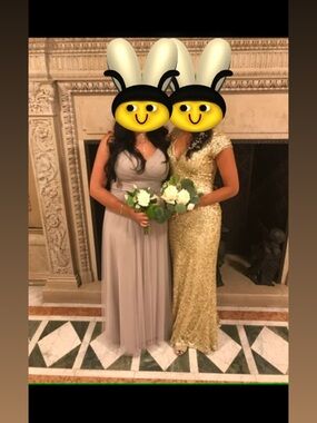 Elegant gold sequin Bridesmaid Dress - V-Neck  Gown